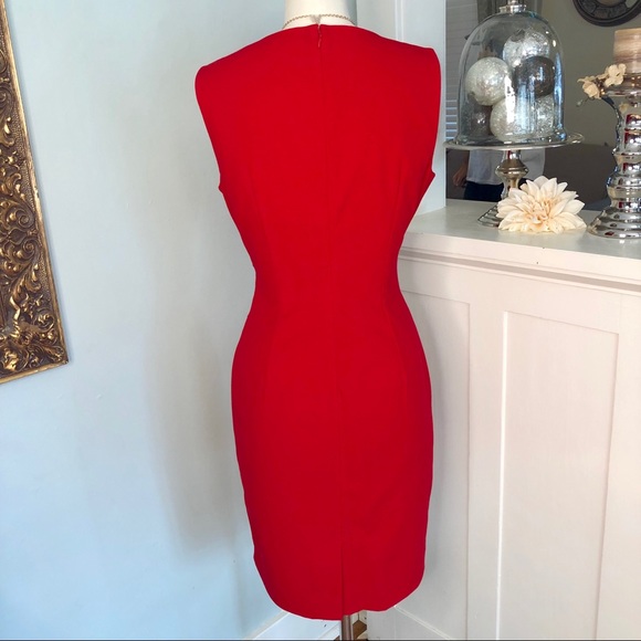 Calvin Klein Red Sunburst Sheath Dress Nwot - Picture 5 of 8